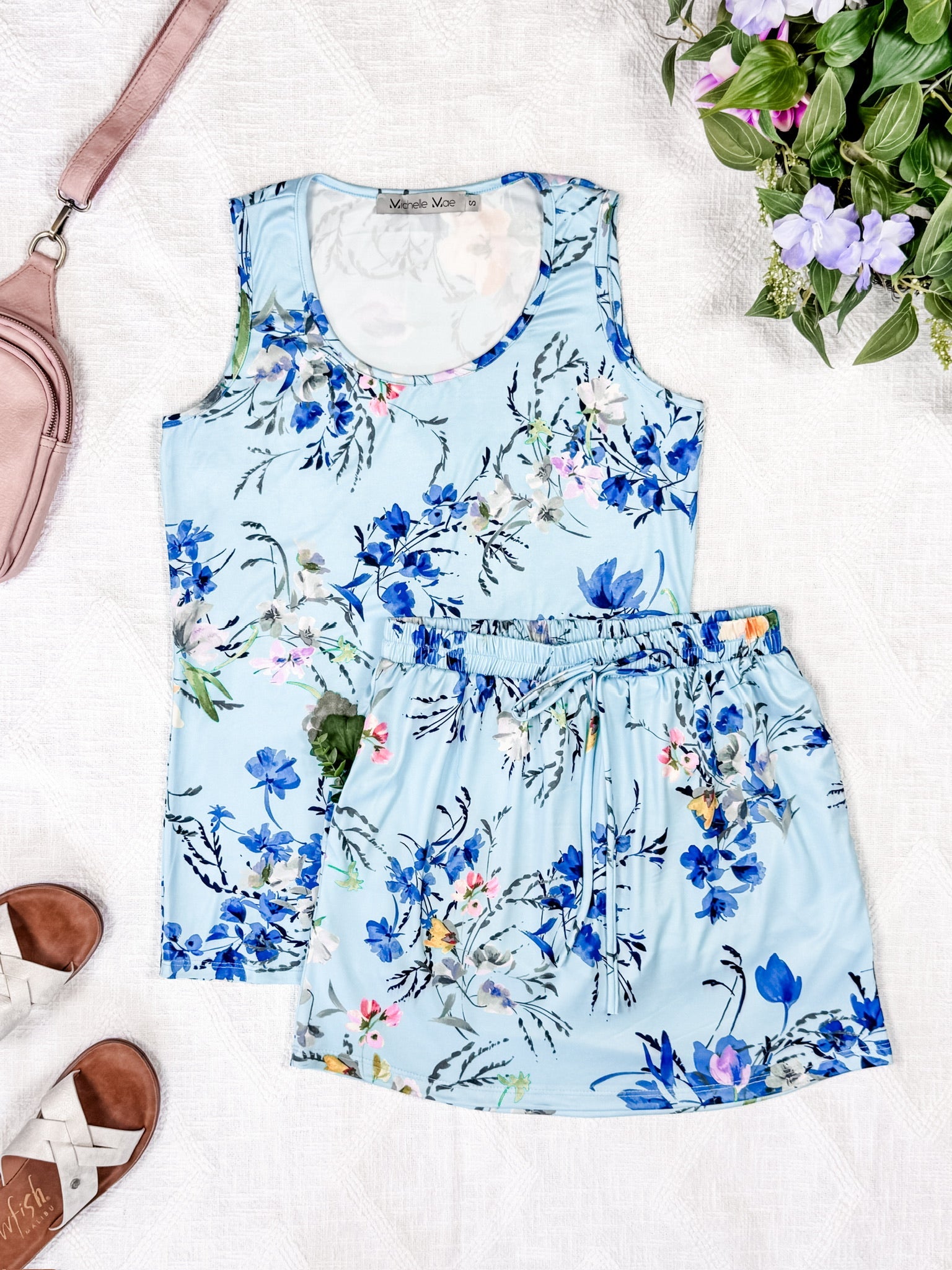 Luxe Crew Tank - Light Blue Floral Bliss